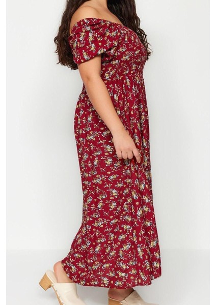 Yeni Rahat Casual Günlük Shally Dokuma Kare Yaka Kısa Kol A-Line Midi Boy Büyük Beden Elbise fiyatları