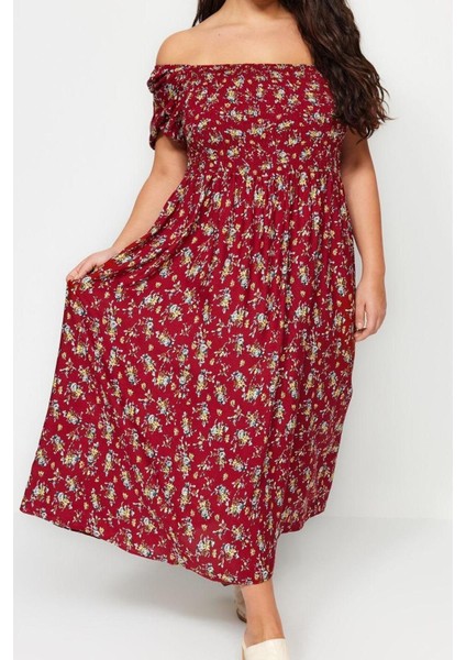 Yeni Rahat Casual Günlük Shally Dokuma Kare Yaka Kısa Kol A-Line Midi Boy Büyük Beden Elbise modelleri