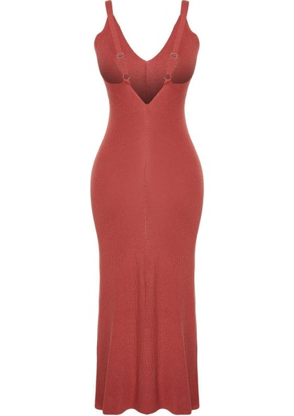 Yeni Regular Casual Günlük Tek Plaka Triko V Yaka Askılı Kol Basic Maxi Boy Elbise