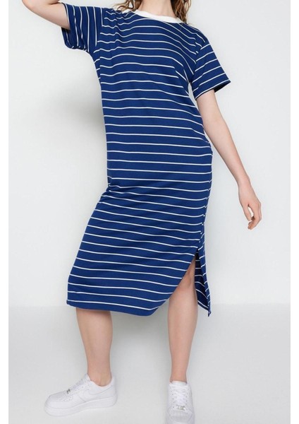 Yeni Shift Casual Günlük 2 Iplik Şardonsuz Örme Bisiklet Yaka Kısa Kol Shift Maxi Boy Elbise