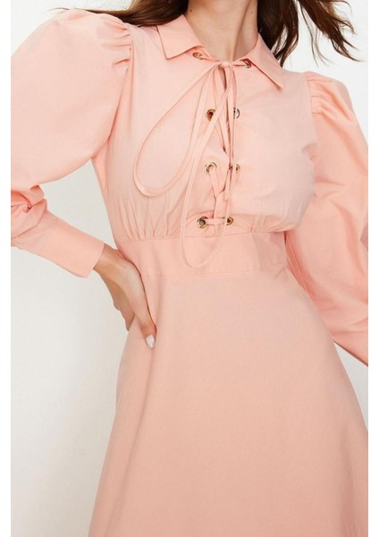 Yeni Regular Casual Günlük Poplin Dokuma Gömlek Yaka Uzun Kol A-Line Maxi Boy Tesettür Elbise fiyatları