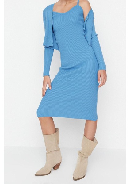 Yeni Slim Casual Günlük Fitilli Triko V Yaka Uzun Kol Bodycone Midi Boy Elbise modelleri