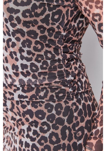 Yeni Fit Casual Günlük Tül Örme Bisiklet Yaka Uzun Kol Bodycone Midi Boy Büyük Beden Elbise