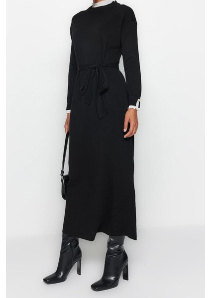 Yeni Regular Casual Günlük Pike Triko Dik Yaka Uzun Kol Shift Maxi Boy Tesettür Elbise fiyatları