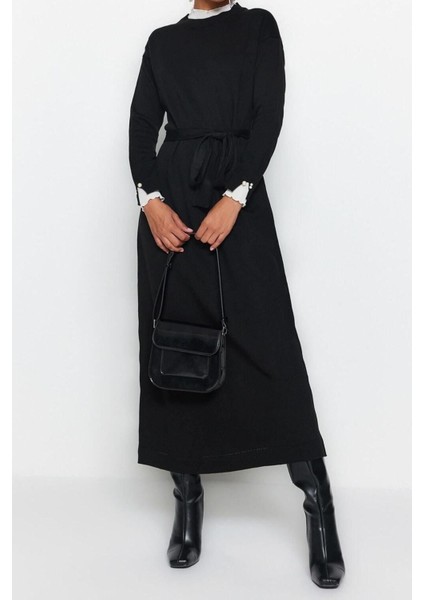 Yeni Regular Casual Günlük Pike Triko Dik Yaka Uzun Kol Shift Maxi Boy Tesettür Elbise modelleri