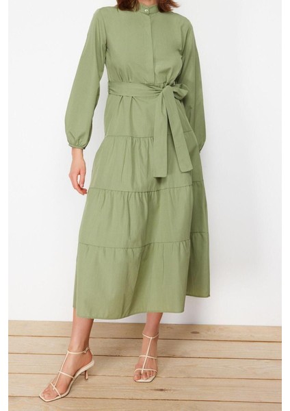 Yeni Rahat Casual Günlük Terrycotton Dokuma Dik Yaka Uzun Kol Basic Maxi Boy Tesettür Elbise modelleri