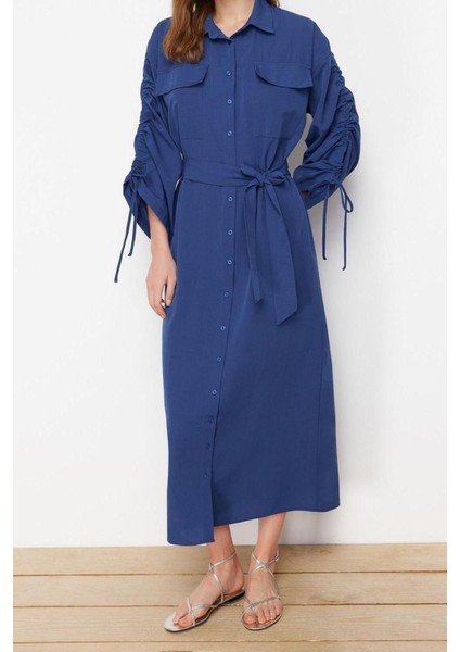 Yeni Casual Günlük Terrycotton Dokuma Gömlek Yaka Uzun Kol Gömlek Elbise Maxi Boy Tesettür Elbise fiyatları