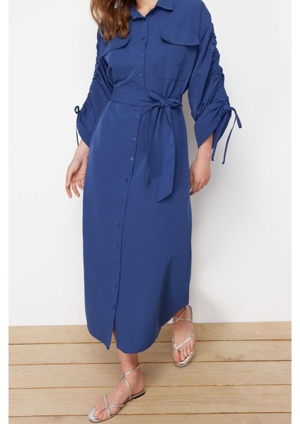 Yeni Casual Günlük Terrycotton Dokuma Gömlek Yaka Uzun Kol Gömlek Elbise Maxi Boy Tesettür Elbise modelleri