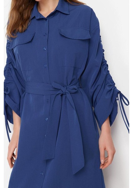 Yeni Casual Günlük Terrycotton Dokuma Gömlek Yaka Uzun Kol Gömlek Elbise Maxi Boy Tesettür Elbise fırsatları