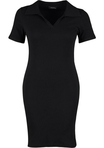 Yeni Fit Casual Günlük Kaşkorse Örme Polo Yaka Kısa Kol Bodycone Mini Boy Büyük Beden Elbise