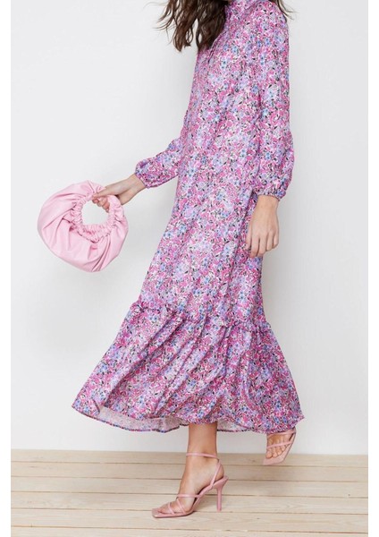 Yeni Regular Casual Günlük Queen Crep Dokuma Dik Yaka Uzun Kol A-Line Maxi Boy Tesettür Elbise modelleri