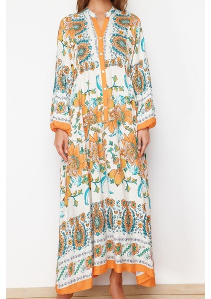 Yeni Rahat Casual Günlük Shally Dokuma Hakim Yaka Uzun Kol A-Line Maxi Boy Tesettür Elbise