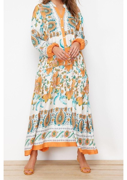 Yeni Rahat Casual Günlük Shally Dokuma Hakim Yaka Uzun Kol A-Line Maxi Boy Tesettür Elbise modelleri