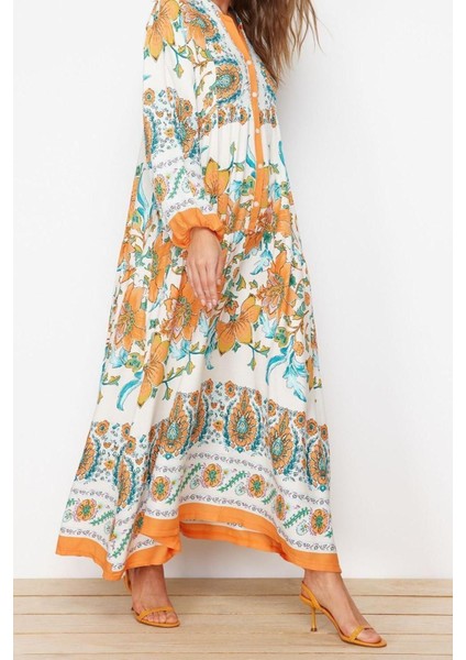 Yeni Rahat Casual Günlük Shally Dokuma Hakim Yaka Uzun Kol A-Line Maxi Boy Tesettür Elbise fırsatları