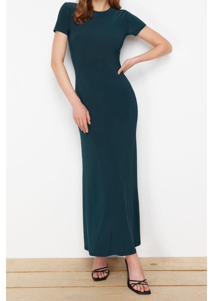 Yeni Slim Casual Günlük Kalın Sandy Örme Bisiklet Yaka Kısa Kol Bodycone Maxi Boy Elbise modelleri