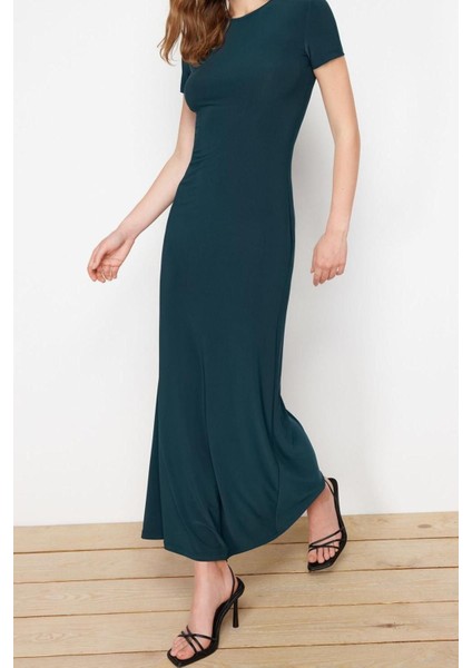 Yeni Slim Casual Günlük Kalın Sandy Örme Bisiklet Yaka Kısa Kol Bodycone Maxi Boy Elbise fırsatları