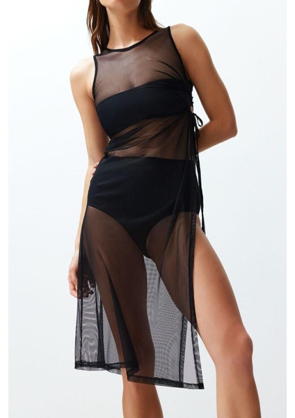 Yeni Fit Plaj Günlük Mesh Örme Kare Yaka Kolsuz Kol Bodycone Maxi Boy Elbise