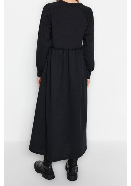Yeni Regular Casual Günlük 2 Iplik Örme Bisiklet Yaka Uzun Kol Basic Maxi Boy Tesettür Elbise