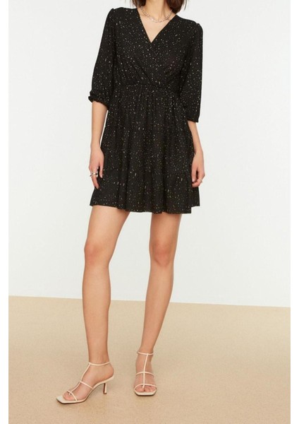 Yeni Regular Casual Günlük Polyester Kaşkorse Örme Kruvaze Truvakar Kol Kol Skater Mini Boy Elbise modelleri