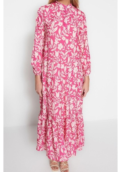 Yeni Regular Casual Günlük Queen Crep Dokuma Dik Yaka Uzun Kol A-Line Maxi Boy Tesettür Elbise