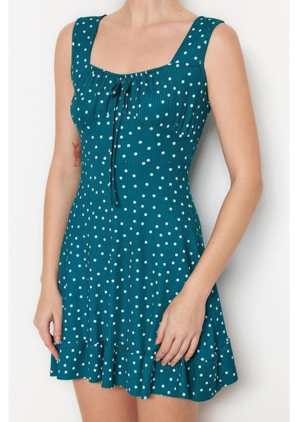 Yeni Regular Casual Günlük Polyester Kaşkorse Örme Kare Yaka Kolsuz Kol A-Line Mini Boy Elbise