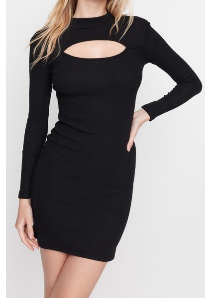 Yeni Slim Casual Günlük Rejenere Kaşkorse Örme Dik Yaka Uzun Kol Bodycone Mini Boy Elbise fırsatları