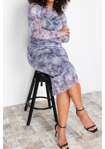 Yeni Fit Casual Günlük Tül Örme Bisiklet Yaka Uzun Kol Bodycone Midi Boy Büyük Beden Elbise modelleri
