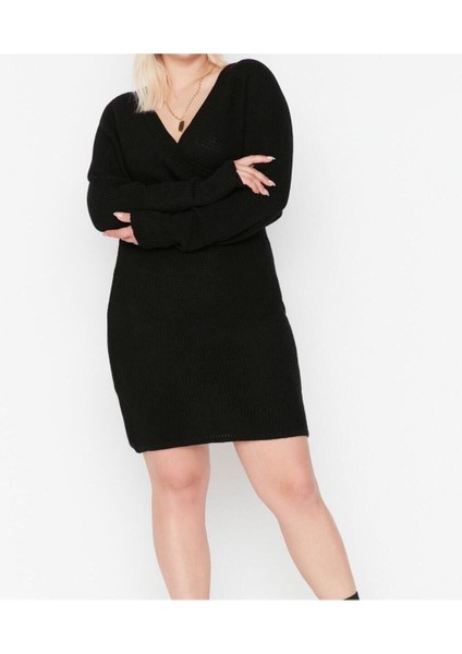 Yeni Fit Casual Günlük Selanik Triko Kruvaze Uzun Kol Basic Mini Boy Büyük Beden Elbise modelleri