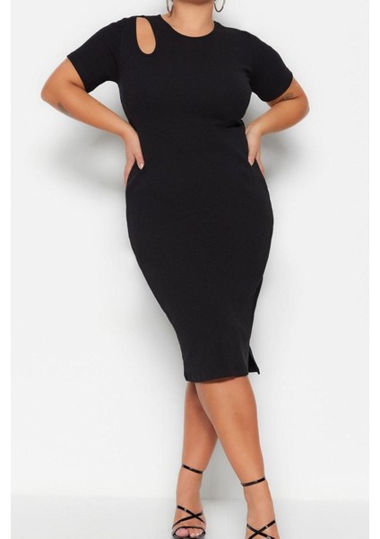 Yeni Fit Gündüz Gece Kaşkorse Örme Bisiklet Yaka Kısa Kol Bodycone Midi Boy Büyük Beden Elbise modelleri