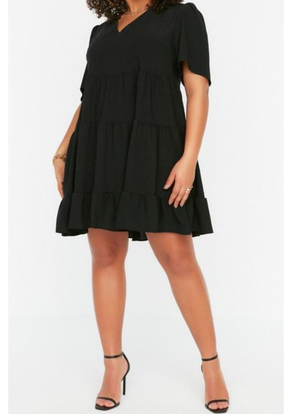 Yeni Rahat Casual Günlük Aerobin Dokuma V Yaka Kısa Kol Smock Mini Boy Büyük Beden Elbise fiyatları