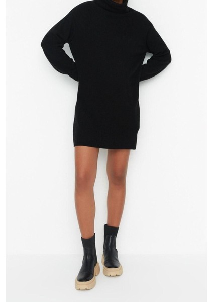 Yeni Oversize Casual Günlük Fitilli Triko Balıkçı Yaka Uzun Kol Kazak Elbise Mini Boy Elbise fiyatları