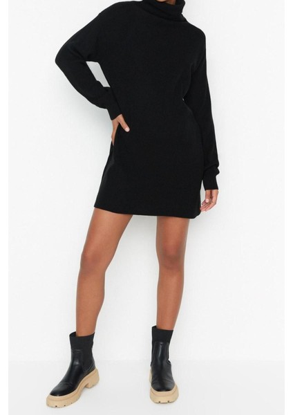 Yeni Oversize Casual Günlük Fitilli Triko Balıkçı Yaka Uzun Kol Kazak Elbise Mini Boy Elbise modelleri
