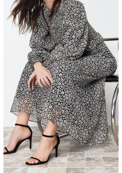 Yeni Regular Casual Günlük Şifon Dokuma Dik Yaka Uzun Kol A-Line Maxi Boy Tesettür Elbise fiyatları