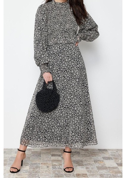 Yeni Regular Casual Günlük Şifon Dokuma Dik Yaka Uzun Kol A-Line Maxi Boy Tesettür Elbise modelleri