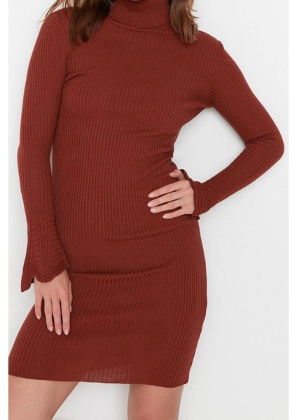 Yeni Slim Casual Günlük Fitilli Triko Balıkçı Yaka Uzun Kol Bodycone Mini Boy Elbise fırsatları
