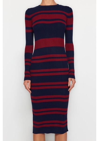 Yeni Slim Casual Günlük Pike Triko Bisiklet Yaka Uzun Kol Bodycone Midi Boy Elbise