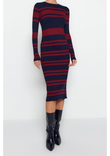 Yeni Slim Casual Günlük Pike Triko Bisiklet Yaka Uzun Kol Bodycone Midi Boy Elbise modelleri