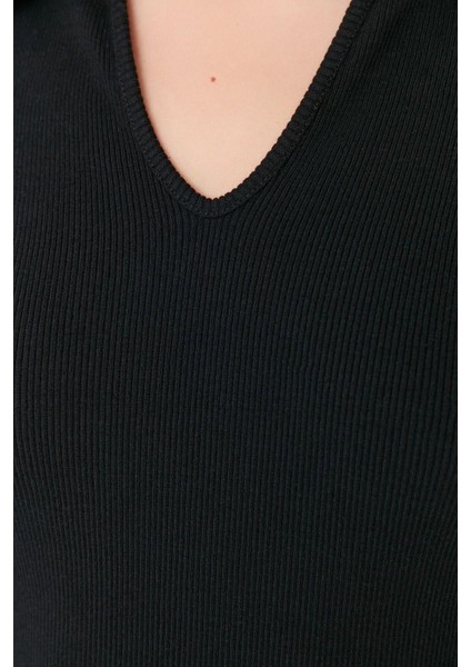 Yeni Slim Casual Günlük Rejenere Kaşkorse Örme Polo Yaka Uzun Kol Bodycone Mini Boy Elbise modelleri