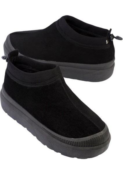 Süet Kalın Taban İçi Kürklü Arkadan Lastikli Kadın Bot SİYAH