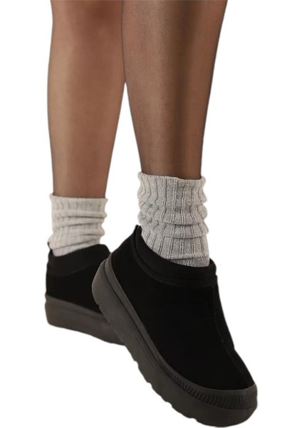 Süet Kalın Taban İçi Kürklü Arkadan Lastikli Kadın Bot SİYAH fırsatları