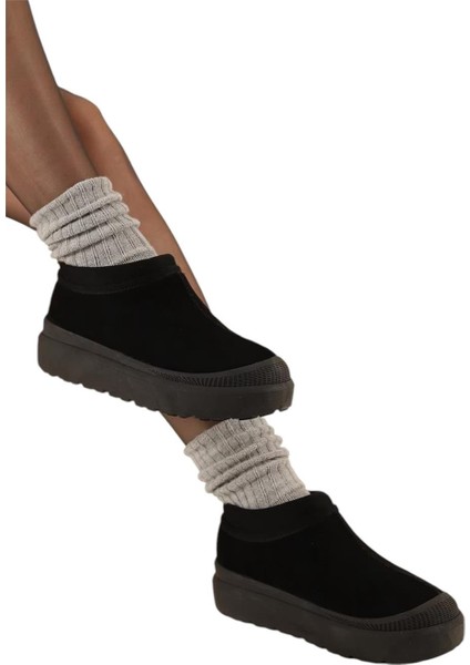 Süet Kalın Taban İçi Kürklü Arkadan Lastikli Kadın Bot SİYAH indirimleri