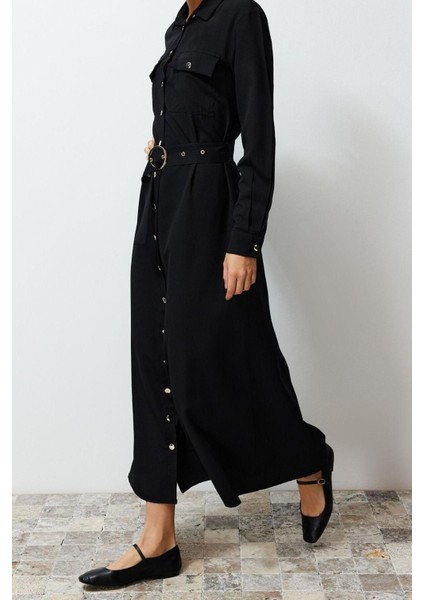 Yeni Regular Günlük Terryviskon Dokuma Gömlek Yaka Uzun Kol Gömlek Elbise Maxi Boy Tesettür Elbise fiyatları