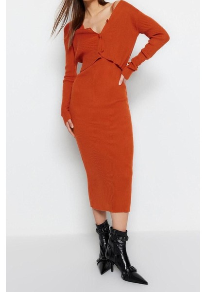 Yeni Slim Casual Günlük Fitilli Triko V Yaka Uzun Kol Bodycone Midi Boy Elbise modelleri