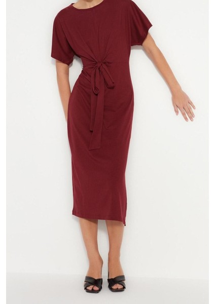 Yeni Slim Casual Günlük Süprem Örme Bisiklet Yaka Kısa Kol Bodycone Midi Boy Elbise