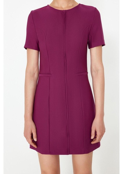 Yeni Regular Gündüz Gece Finike Dokuma Bisiklet Yaka Kısa Kol Bodycone Mini Boy Elbise