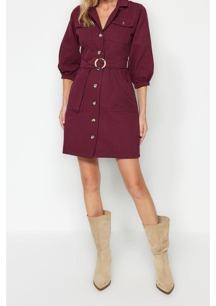 Yeni Regular Casual Günlük Gabardin Dokuma Ceket Yaka Truvakar Kol Kol Gömlek Elbise Mini Boy Elbise fırsatları