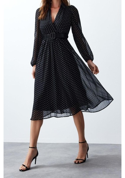 Yeni Regular Gündüz Gece Şifon Dokuma Kruvaze Uzun Kol Skater Maxi Boy Elbise modelleri