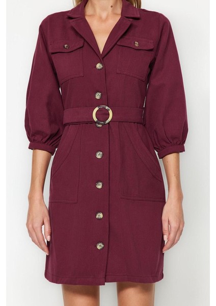 Yeni Regular Casual Günlük Gabardin Dokuma Ceket Yaka Truvakar Kol Kol Gömlek Elbise Mini Boy Elbise