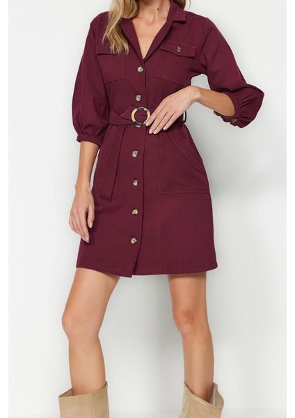 Yeni Regular Casual Günlük Gabardin Dokuma Ceket Yaka Truvakar Kol Kol Gömlek Elbise Mini Boy Elbise fiyatları