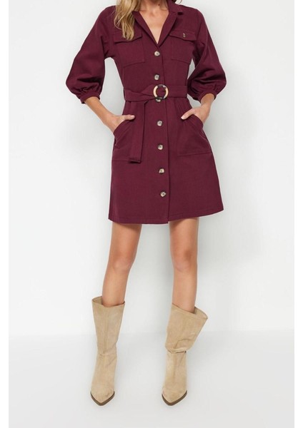 Yeni Regular Casual Günlük Gabardin Dokuma Ceket Yaka Truvakar Kol Kol Gömlek Elbise Mini Boy Elbise modelleri